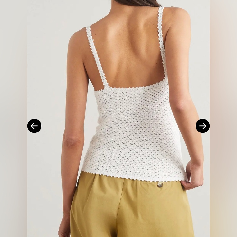Doen Addie 100% Organic Cotton Lace Picot Trim V Neck Tank Top White Size M - Picture 2 of 13